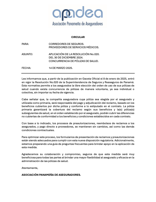 Resolución 020 - Super intendencia de Seguros